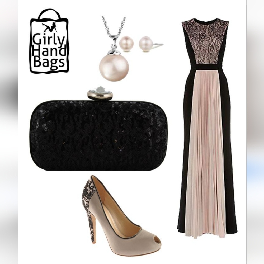 JS COLLECTION Elegant Black and Pink Evening Gown.like New.pit To Pit21Strech22 - Picture 3 of 6